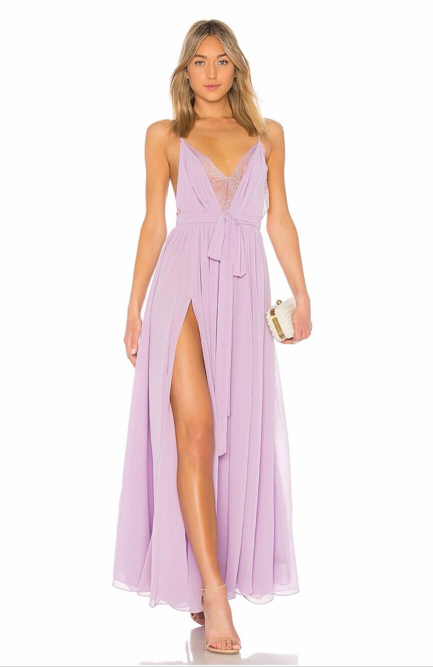 Michael Costello x REVOLVE Justin Lavender Lace Slit Gown NWT L